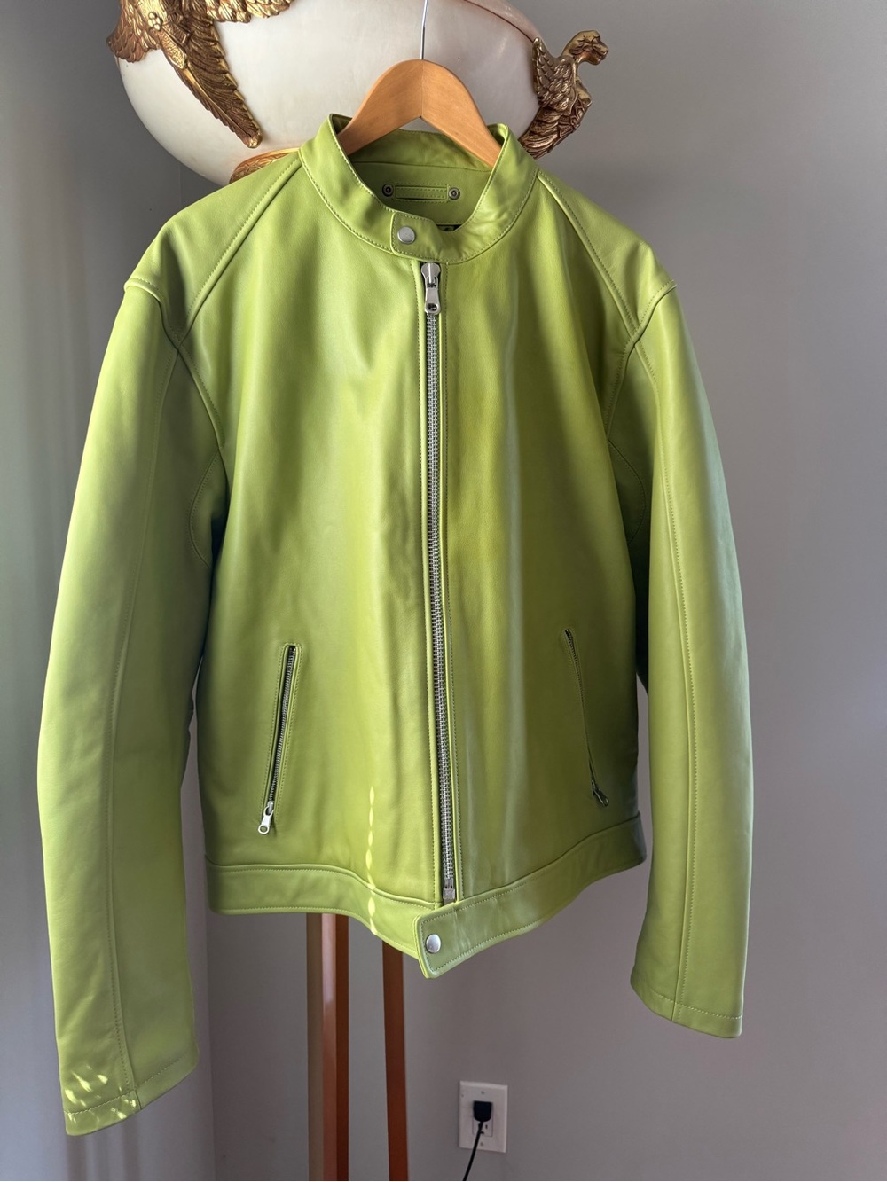 Stussy Cafe Racer Leather Jacket green XXL NEW without tag